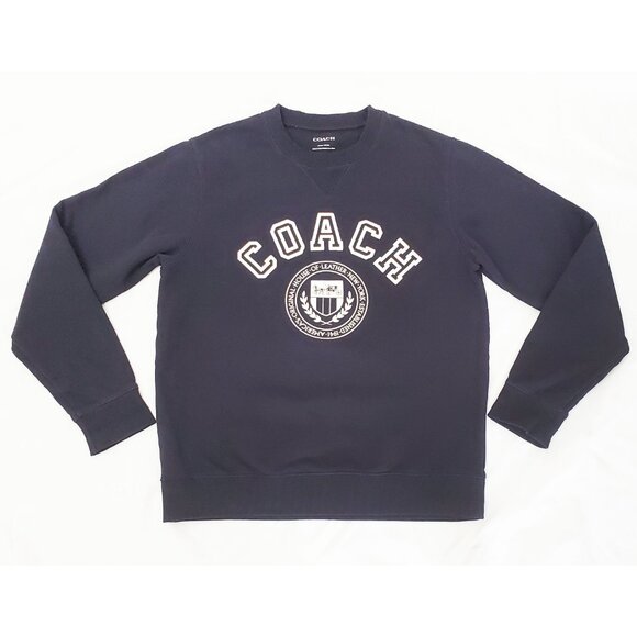 COACH Mens Varsity Crewneck Sweatshirt Sweater Navy Cotton White Print M - Picture 2 of 6